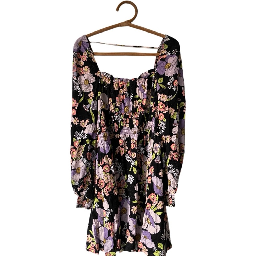 NWT AFRM Smocked Mini Dress Noir Cottagecore Euro Summer Femme Floral Large Boho - Picture 2 of 6